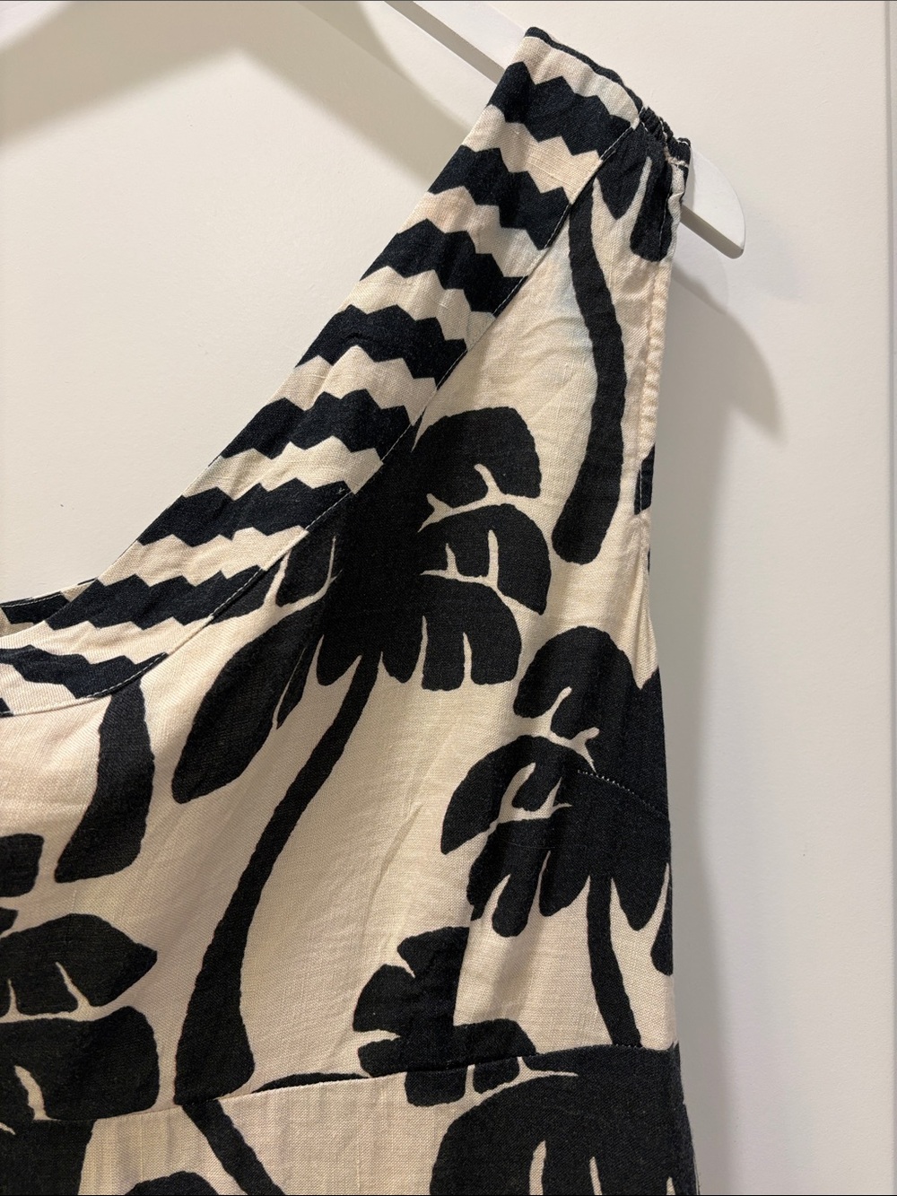 Farm Rio One Shoulder Linen Palm Tree Dress | Black & White | Size Small - Picture 13 of 14